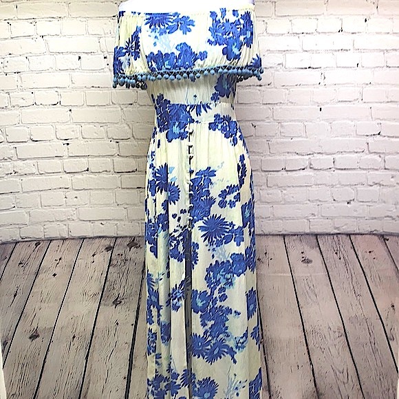 Z & L Europe Blue Floral Boho Maxi Dress - Picture 2 of 16